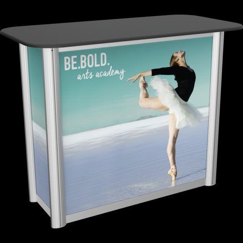 Portable exhibit counter with a wraparound printed graphic