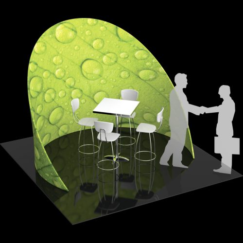 Curved tension fabric structure with a seating area